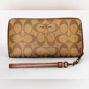 Coach Tan and Brown Signature Wristlet